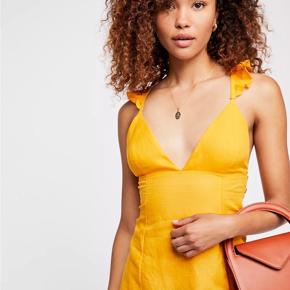 Free People Yellow Mini Dress Size LG